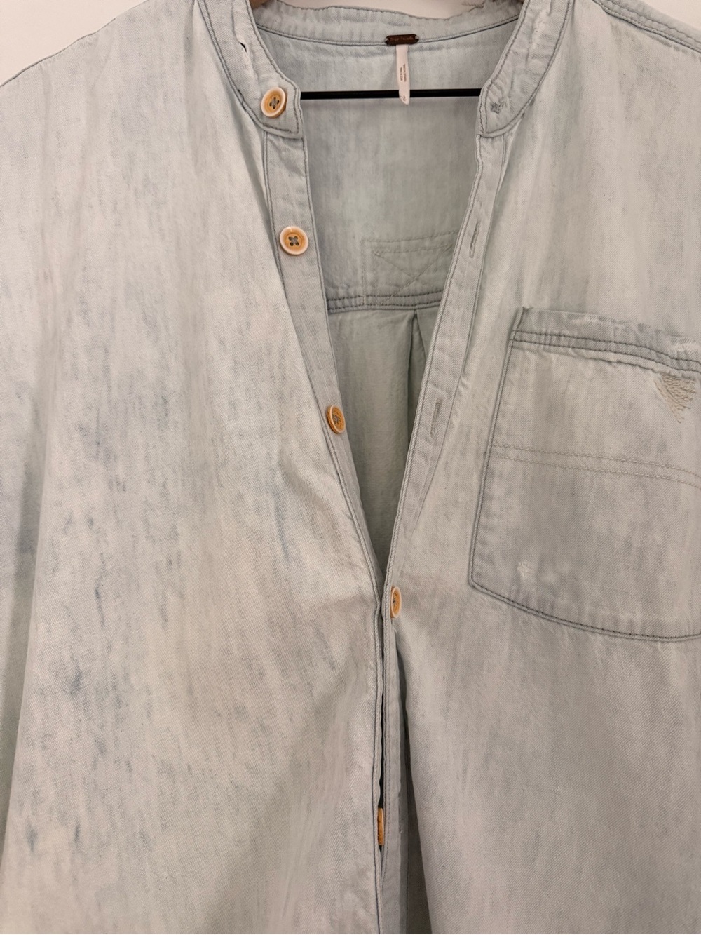 Free People Light Wash Long Denim Shirt Dress Jacket - Picture 4 of 4